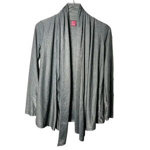 Three Dots shawl collar metallic gray silver open cardigan size small